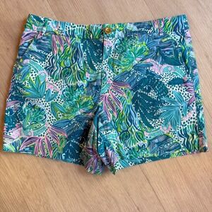 Lilly Pulitzer Callahan Shorts Womens 12 Tropical Green Teal Pink Stretch Cotton